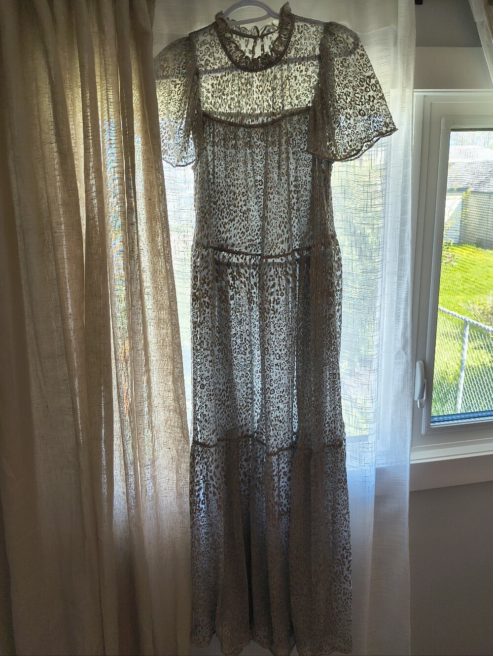Anthropologie Romantic Sheer Overlay Tiered Dress - Picture 2 of 7